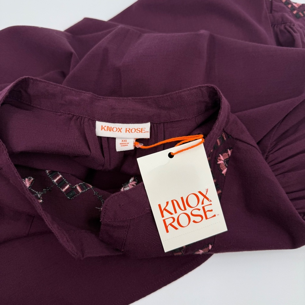 Knox Rose Top Women XXL NEW Burgundy Embroidered Buttons 3/4 Sleeves Boho Hippie - Picture 7 of 11